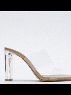 Zara Clear Strap Nude Heel Sandals